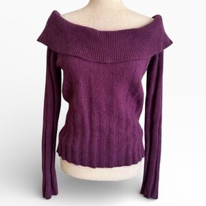 y2k Tangents Angora Wool Plum Purple Off Shoulder Sweater